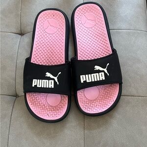 Women’s Puma Black Strap Pink Footbed Slide Sandals
